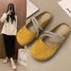Summer Skirt 2025 with Retro French One-pedal Velvet Rhinestone Sandals Women's Shoes New Bag Head Half Slippers