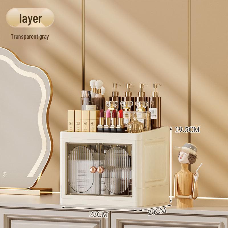 Desktop Multi-Layer Storage Box for Cosmetics, Stationery, and Skincare - Dustproof Push-Door Design