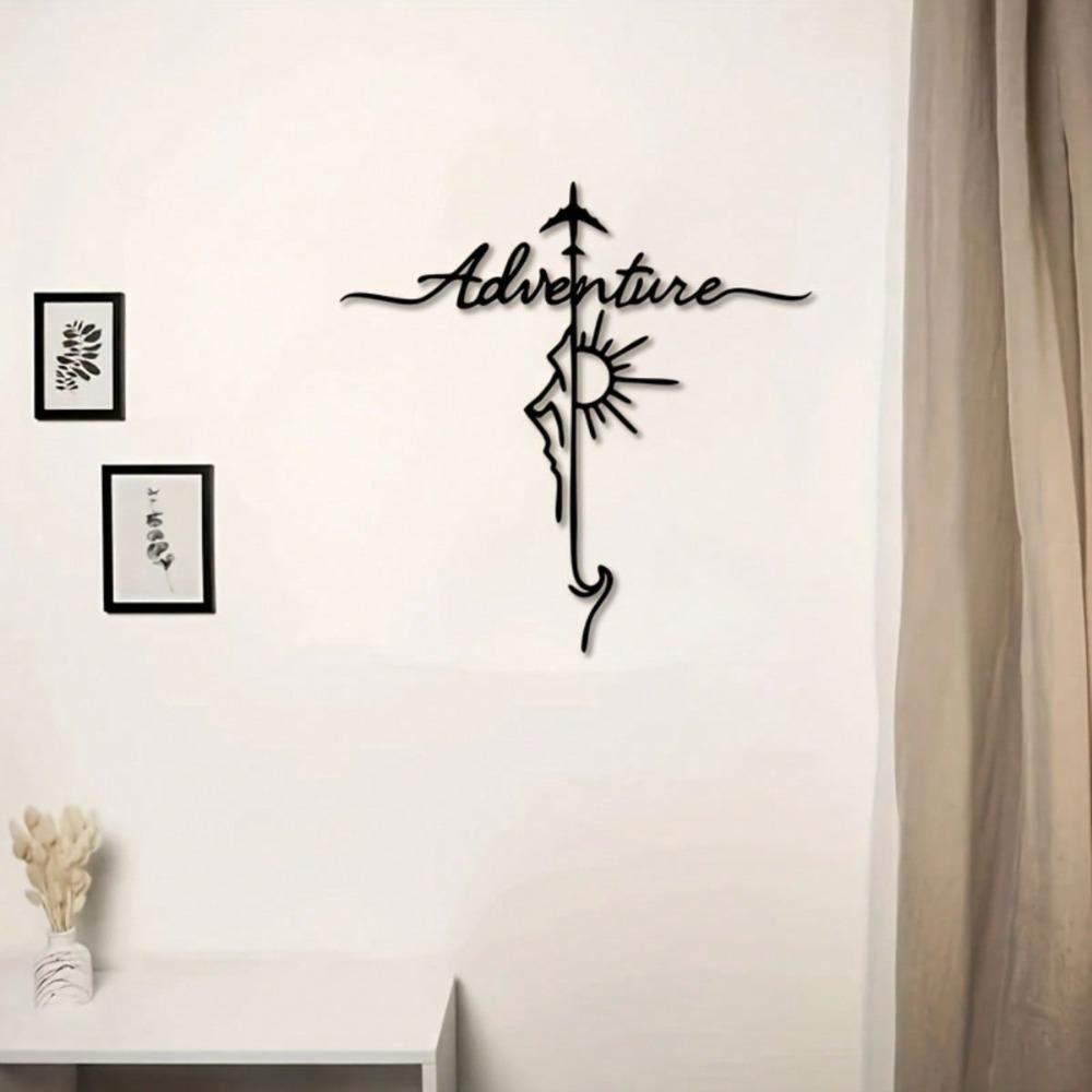 Vintage Metal Wall Art Sculpture Airplane Mountain Adventure Minimalist Iron Home Decor