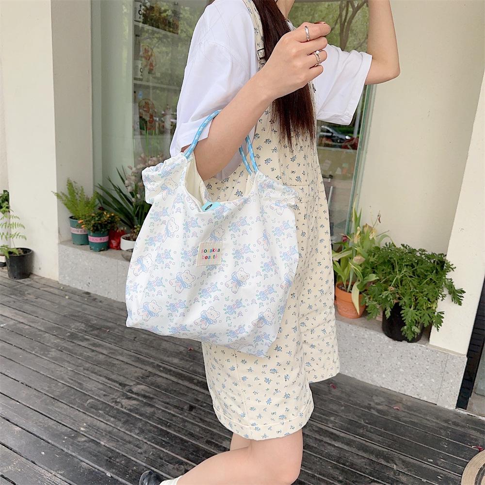 Korean Cartoon Canvas Tote Bag for Women - Large Capacity Handbag for Shopping & Work