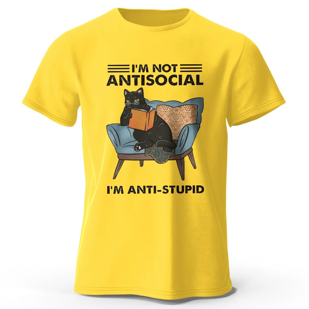 Unisexs I Am Not Anti Social Printed Tshirt Cotton Oversized Funny Cat Graphic Tees For Unisex Unisex Summer Tops