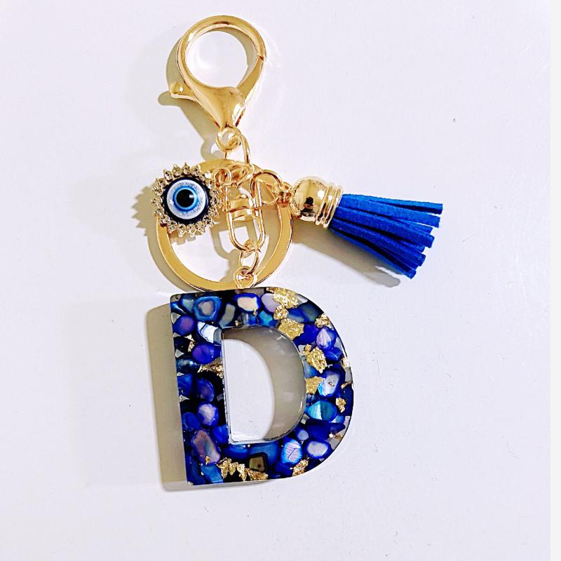 1 Stück Buchstaben-Charms-Anhänger mit Strasssteinen und Quaste Blaue Harz Initialen Schlüsselanhänger Stilvolles Geschenk für Frauen