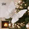 Elegant Christmas Garland Decorations Velvet Butterfly Ornaments, Artificial Glitter Sequins Xmas Tree Three Dimensional Ornaments Decoration