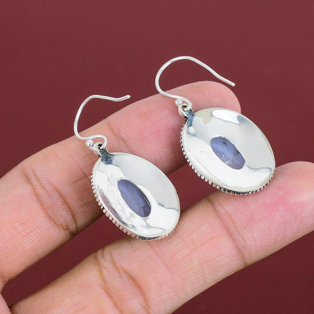 Blue Lace Agate Earrings Original Gemstone Earring Handmade Decent Jewelry 925 Sterling Silver Earrings Vintage Design Earring Gifts For Her
