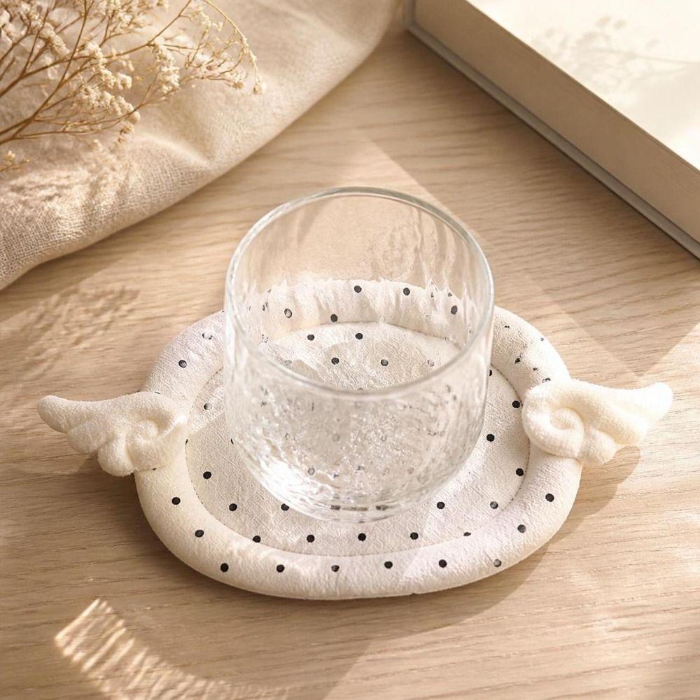 Thicken Cute Angel Wings Coasters Polka Dot Print Table Mat Insulated Coaster Home Decoration