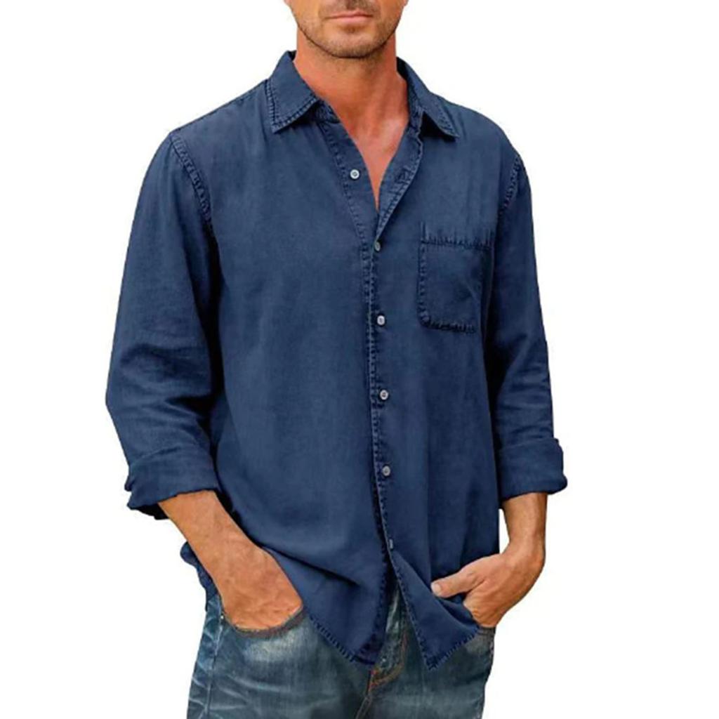 Men's Long Sleeves Pocket Single- Buckle Flip Collar Shirt