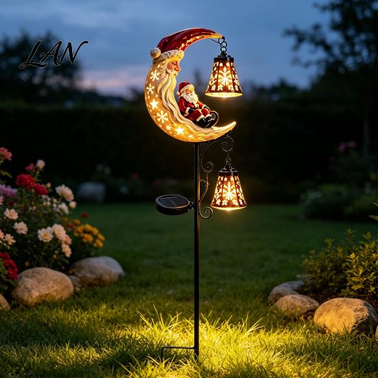 Waterproof Metal Yard Decorations Solar Christmas Garden Stake Light, 31.5 Inch Santa Snowman LED Pathway Lights, Outdoor Stakes Landscape Lighting