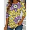 Women's Blue Flower Watercolor Printed Long Sleeve