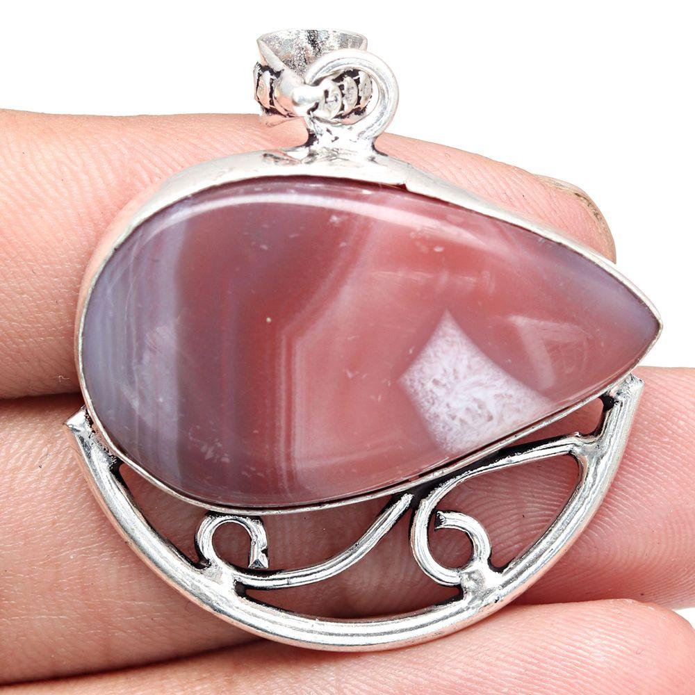Pendant Banded Agate Gemstone Handmade Gift For Her Silver Jewelry 1.75"