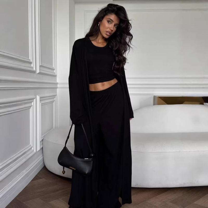 2026 Summer New Casual Cardigan Jacket, Camisole, Wide-Leg Pants Three-Piece Set for Women