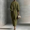Women's Loose Fit Long Sleeve Shirt Collar Dress with Waist Drawstring and Side Pockets Casual Button Down Midi Dress for Spring Summer