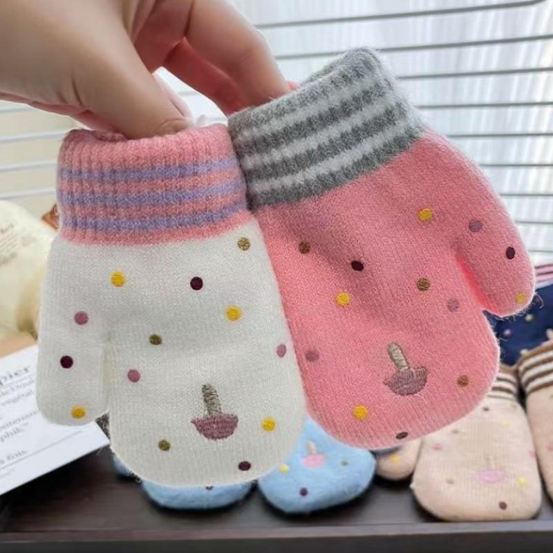 Baby Girls Cute Colors Cartoon Bow Plush Thickened Warm Gloves Children Soft Outdoor Windproof Warm Gloves Kids Gloves