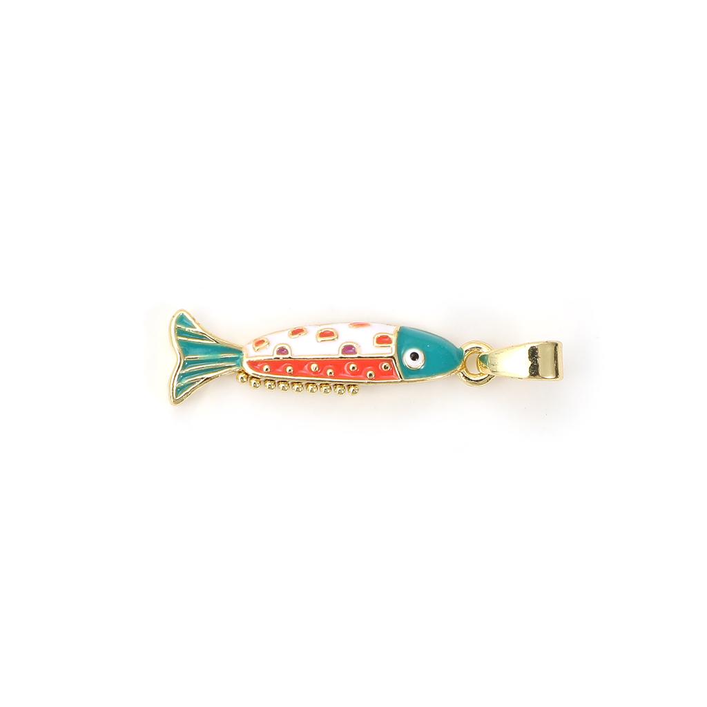 2 PCs Brass Ocean Jewelry Charm Pendant 18K Gold Plated Multicolor Enamel Fish Pendant For DIY Necklace Making 27mm X 6.5mm