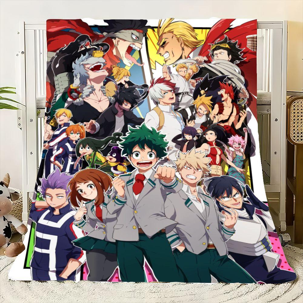 My Hero Academia Colorful Throw Blanket - Featuring Izuku Midoriya, Katsuki Bakugo, Uraraka Ochako & Shoto Todoroki - Soft Plush