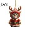 Santa Hat Kitten Charms Cat Christmas Ornament, Acrylic Car Mirror Hanging Decor with Holiday Gift Packaging Embellishments Reindeer Antlers, 2D Cute