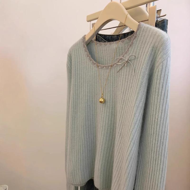 Pullover, round neck temperament knitted sweater, soft waxy sweater for women's autumn new models, small people can wear outside, bottom and inside