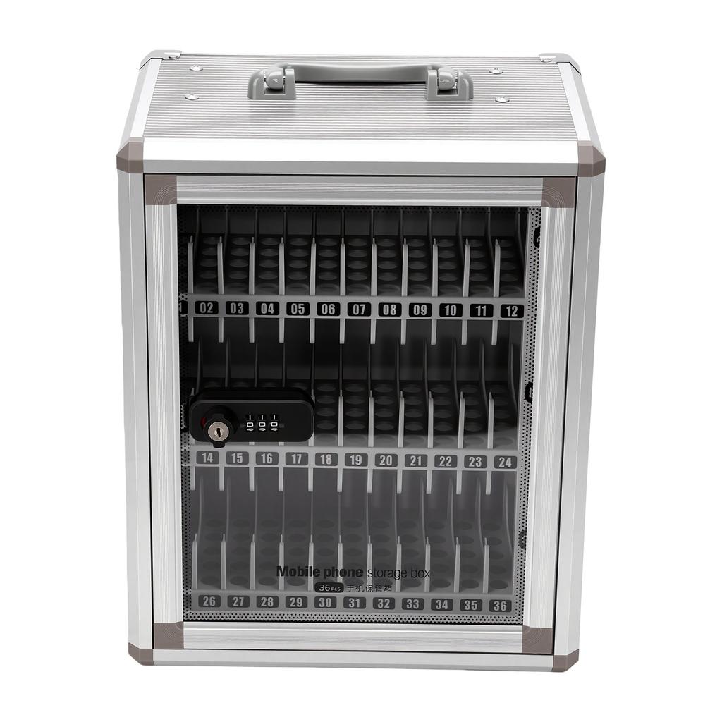 Cell Phone Locker 36 Slots Wall Mountable Phone Storage Cabinet with Mechanical Password Lock and Emergency Key for