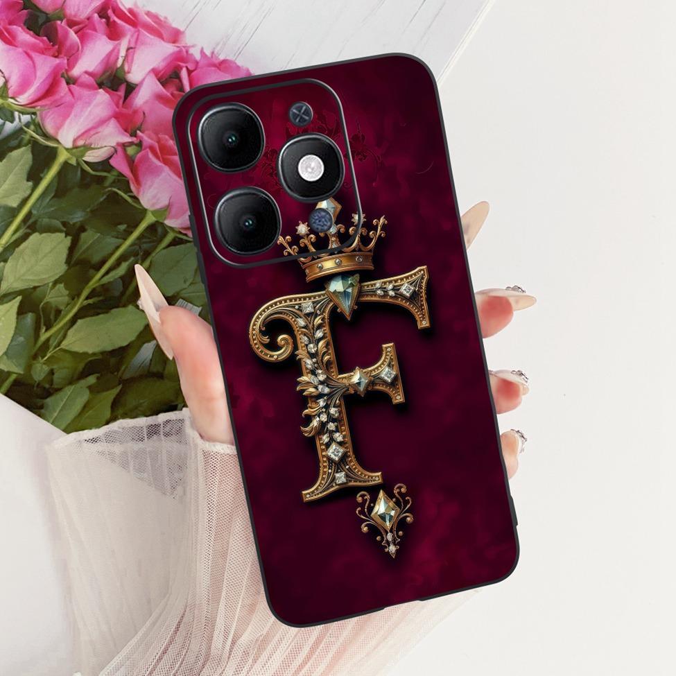 For ITEL A6610L Cover For ITEL A90 4G Case Luxury Crown A-Z Letters 2D Flat Pattern Soft Black Silicone Casing For ITEL A 90 4G