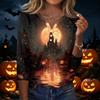 Women's Casual Halloween Print V-Neck Button Three-Quarter Sleeve T-Shirt