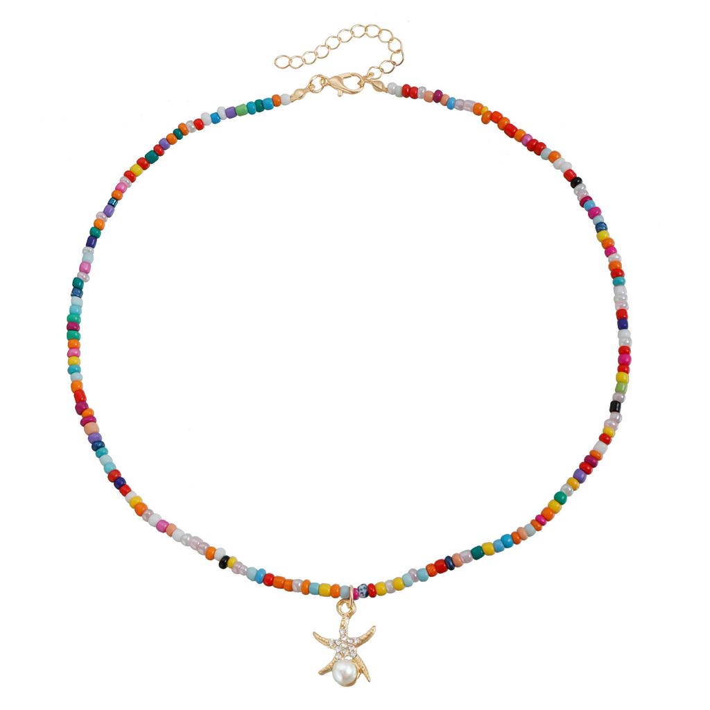 Bohemian Vintage Summer Beach Element Necklace Colorful Rice Bead Necklace