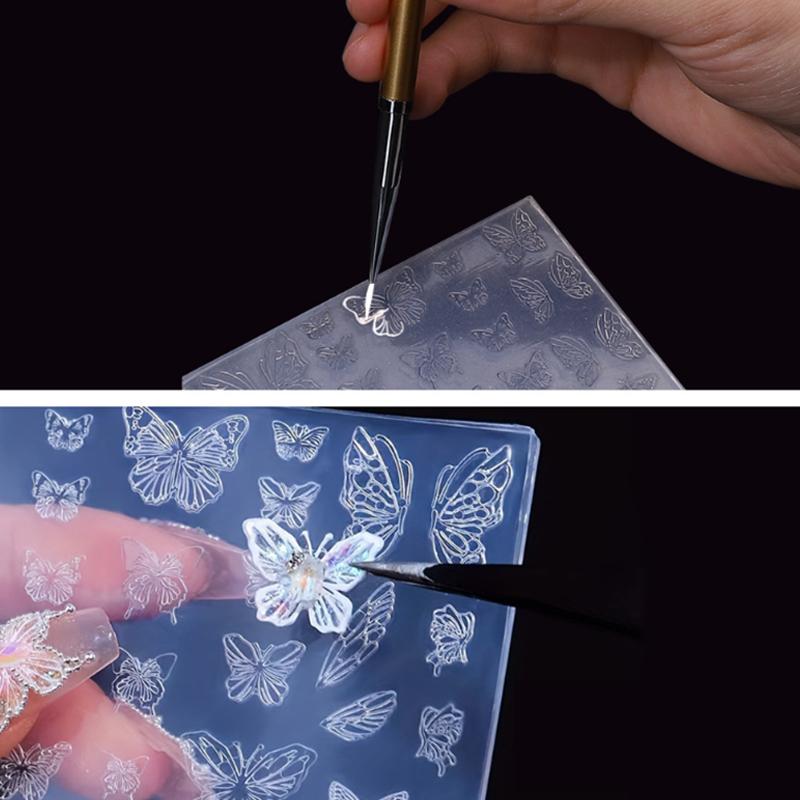 Nail Silicone Molds Butterfly Flower Jellyfish Stamp Template Nail Charms Nail Tools Nail Art Decoration Relief Nails Accessorie