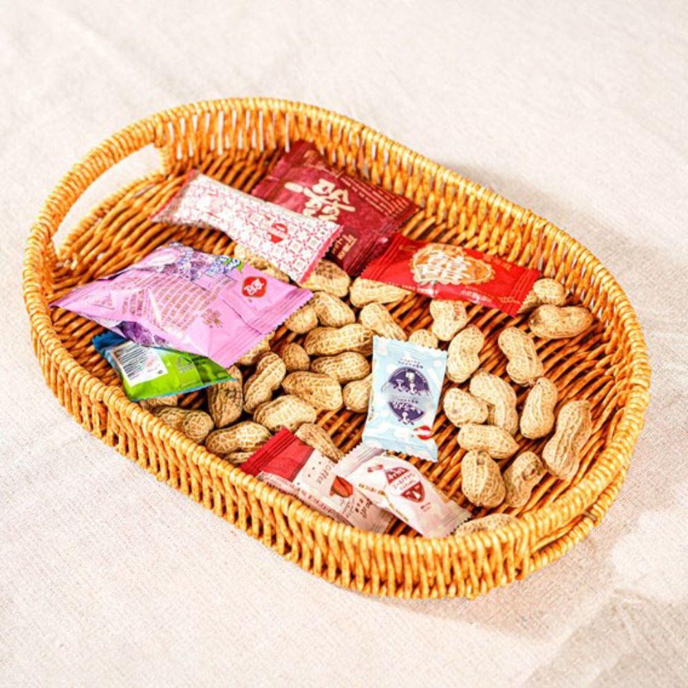 Handwoven Rattan Wicker Woven Serving Baskets Khaki Rattan Basket Bread Fruit Vegetables Basket