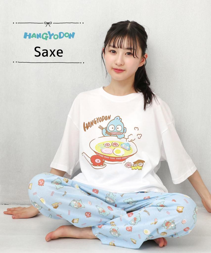 SAZAC Hangyodon Cotton Pajama Short Long and Top X Women's Set, Sleeves, Pants, T-Shirt, (White Sax/L/SAN1808)