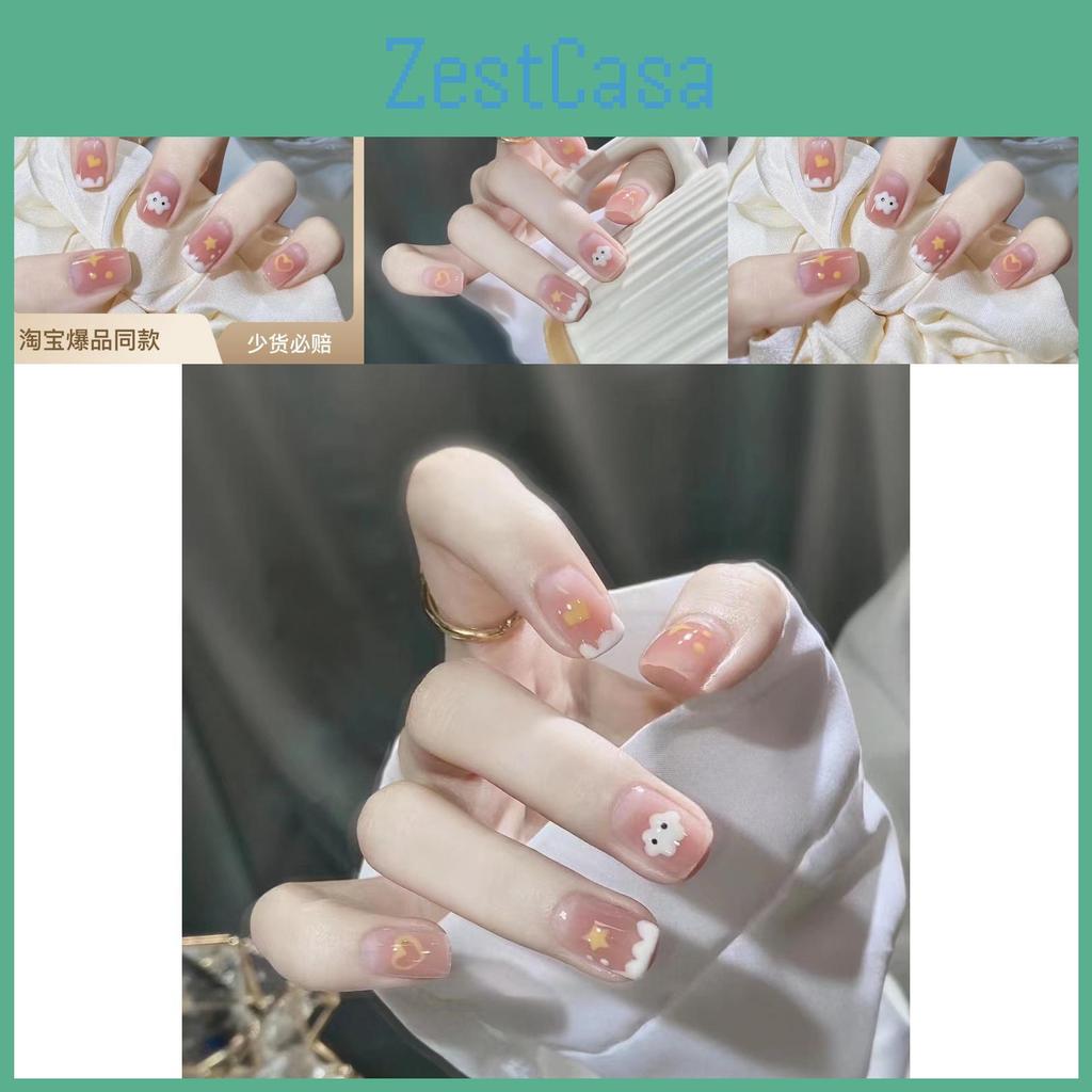 B697 Cotton Clouds Cute And Sweet Style Short Wearable Nails For Everyday Simple And Minimalist Look