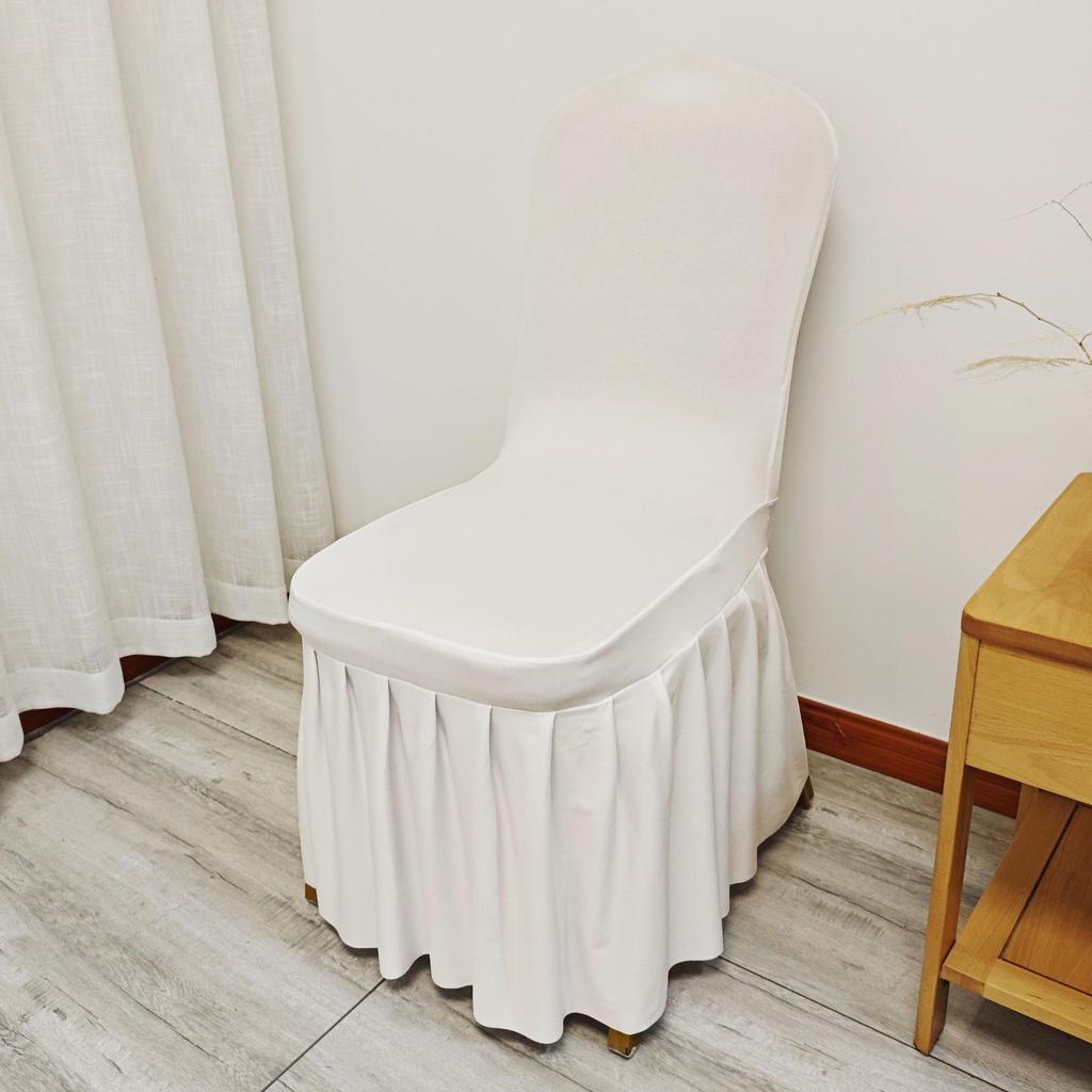 Universal Elastic White Skirt Chair Cover for Weddings & Banquets