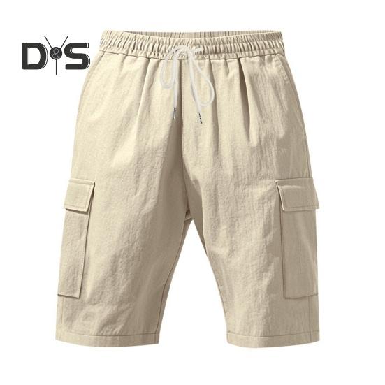 

Мужские летние шорты, однотонные, повседневные, стандартного покроя, с эластичными поясами, завязками, дышащие, карго-шорты M абрикосовый