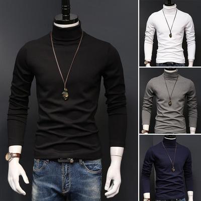 1PC Men Velour Undershirt Pullover Turtleneck Polyester T-shirt Cozy Long Sleeve Solid Color Winter
