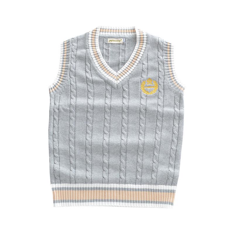 British Style Embroidered Crown V-Neck School Sweater Vest