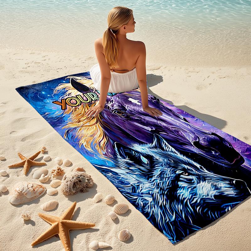 1PC Custom Name "Galactic Horse Wolf" Beach Towel Highly Absorbent And Sand-Resistant Towel for Swimming, Pool, Yoga, And Travel Lightweight
