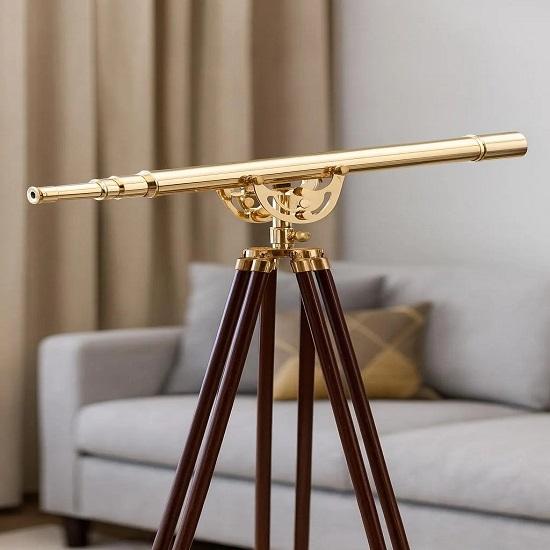 Brass Telescope On Wooden Tripod 99.06 Cm  Nautical Decor Maritime Floor Telescope for Home or Office