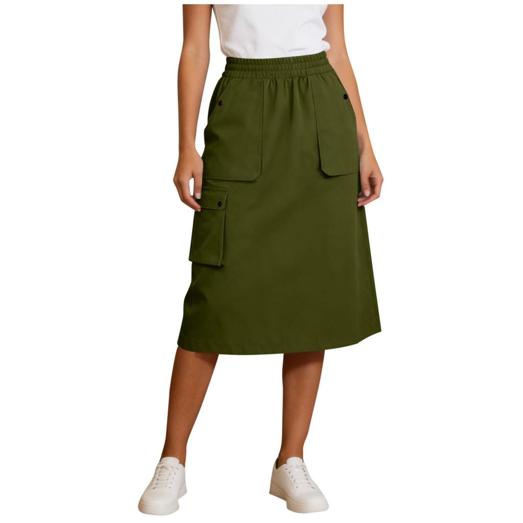 Women Casual Elastic High Waisted Skirt With Pockets