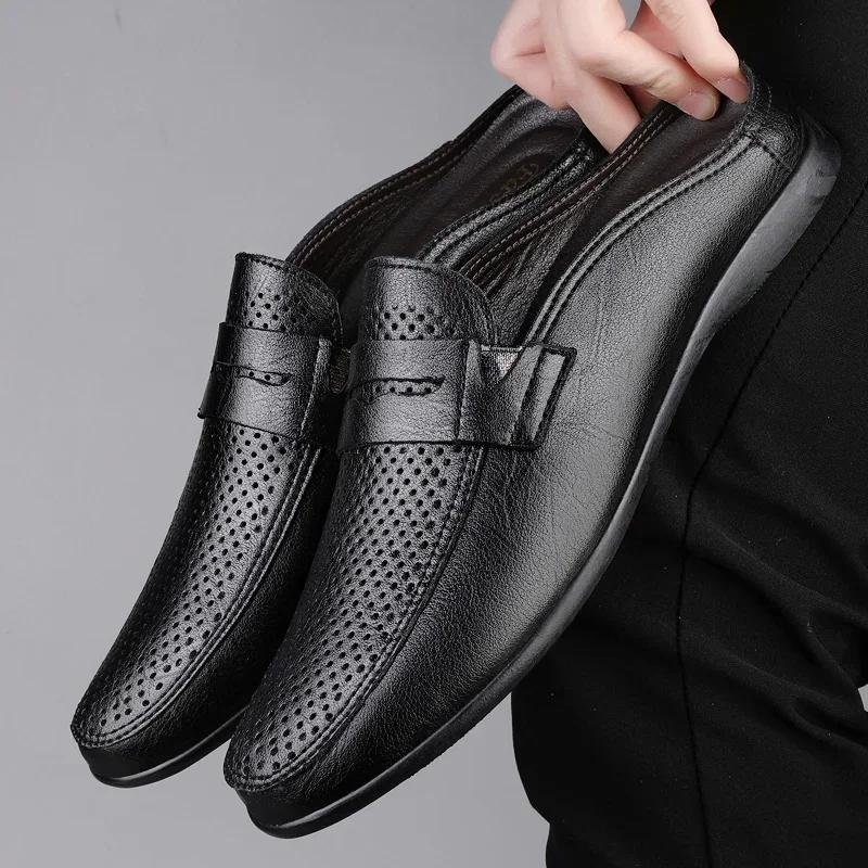 Genuine Leather Half Drag Lazy Loafers Comfy Casual Driving Flats Handmade Men Muller Shoes Travel Man Slip-on Shoes Moccasins