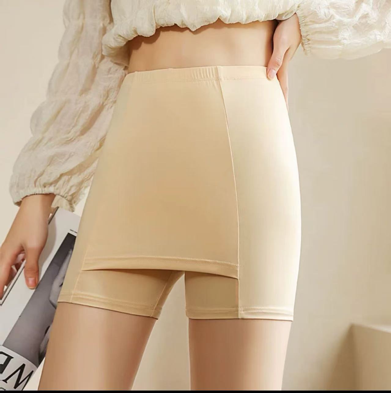 

Шорты безопасности Ice Silk, бесшовные трусики для женщин, высокая талия, дышащие, удобные, летние, утягивающие, короткие, женское нижнее белье XL бежевый