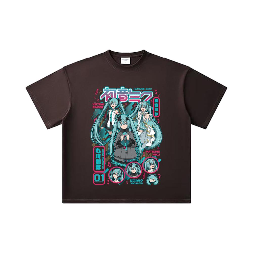 260 GSM Double Yarn 32 Count 100% Cotton Vocaloid V1 Hatsune Miku Print Unisex Heavy Cotton T Shirt