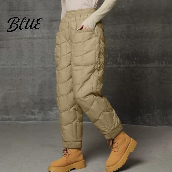 Women Travel Pants with Pockets Harem Elastic High Waist Lightweight Down Trousers Large Thick Warm Quilt Versatile Travel-friendly Bottoms