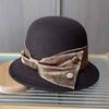 New Contrasting Color Big Bow Top Hat Autumn and Winter Woolen Hat Women's Retro Fisherman Basin Hat