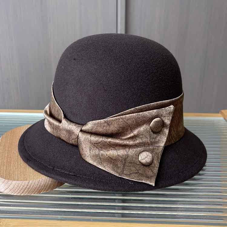 New Contrasting Color Big Bow Top Hat Autumn and Winter Woolen Hat Women's Retro Fisherman Basin Hat
