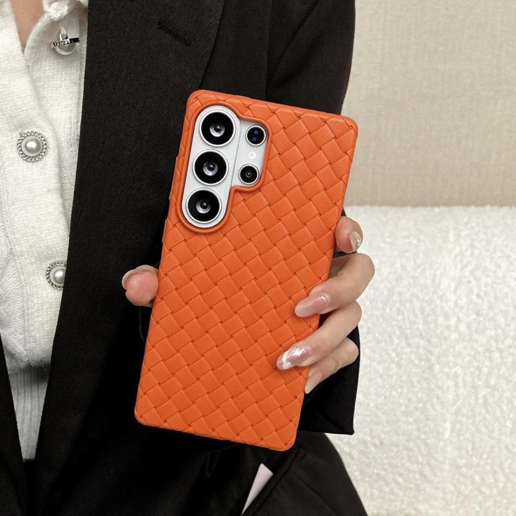Luxury Woven Weave Pattern Leather Soft TPU Protective Phone Case for Samsung Galaxy S26 Ultra S25 Plus Shockproof Back Cover