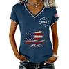 Womens V Neck Short Sleeve Pullover T Shirt with USA Independence Day Print Casual Loose Fit Top for Summer Daily Wear