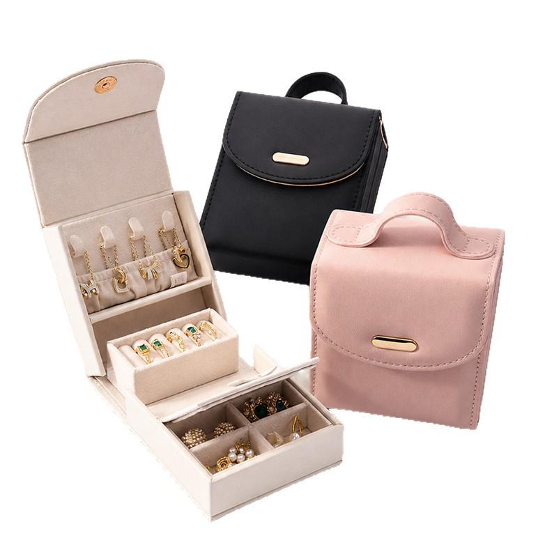 Portable Multifunction Jewelry Box with Layered Compartments for Bracelets and Earrings
