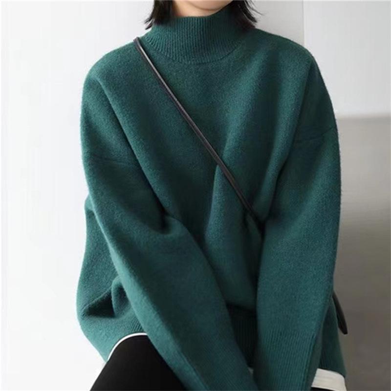 

Half Height Collar Thick Sweater for Women Loose Base Knitted Sweater for Autumn and Winter S