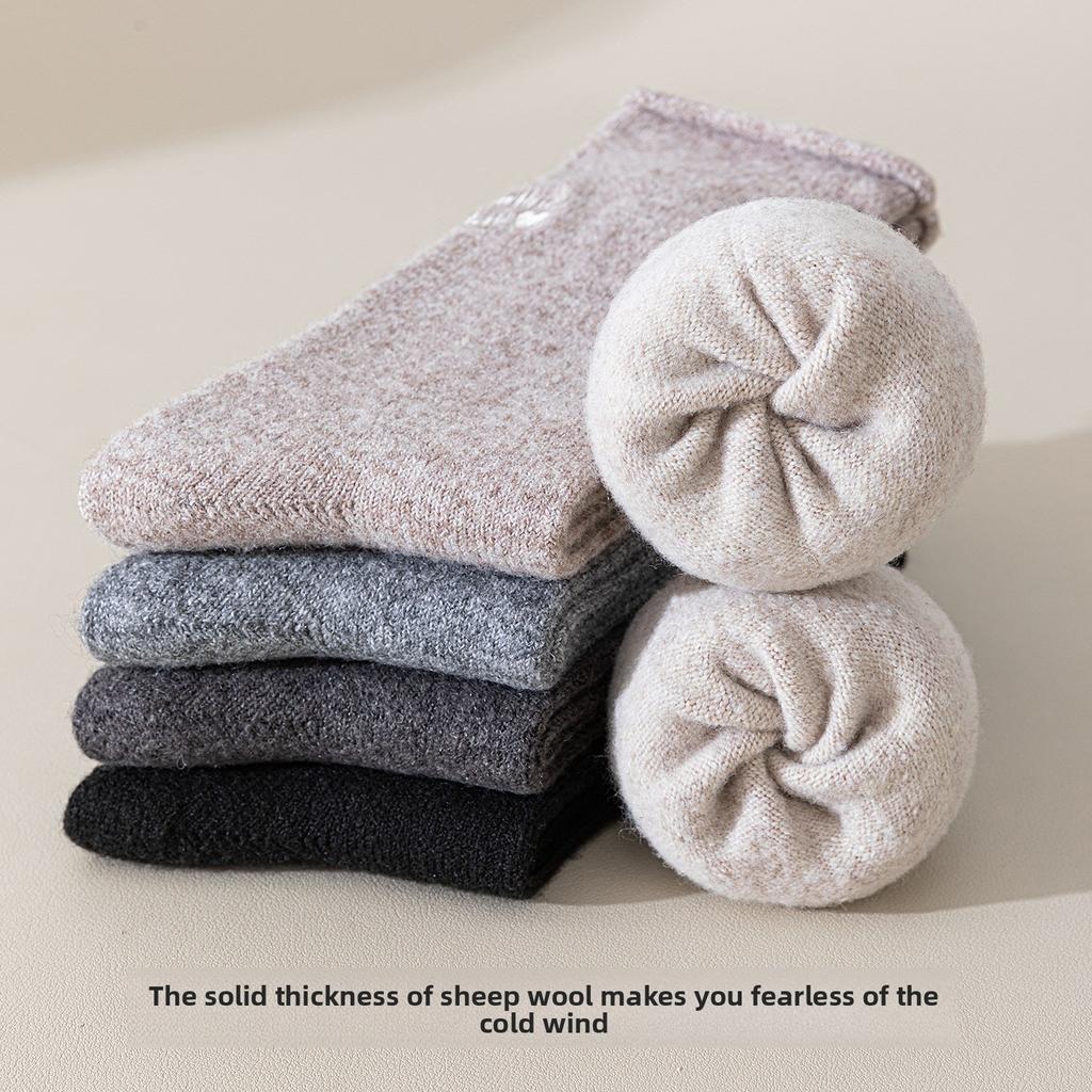 Winter and Autumn Mid-length Wool Socks with Embroidered Rolled Edges, Soft and Warm, Straight and Fluffy Socks, Versatile Socks