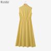 ZANZEA Women Casual Turn Down Collar Loose Sleeveless Dress