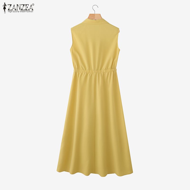 ZANZEA Women Casual Turn Down Collar Loose Sleeveless Dress