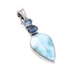 Natural Republic Larimar,Kyanite 925 Solid Sterling Silver Pendant 1.75'' w7g99