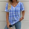 Summer Vintage Women's T-shirt Casual Plaid Pattern Printed Clothing Outdoor V-neck Short Sleeve Top Fashion Street T-Shirts